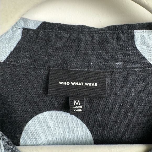 Who What Wear Linen Blend Polka Dot Puff Pleated Sleeve Preppy Button Up Blouse - Picture 3 of 8